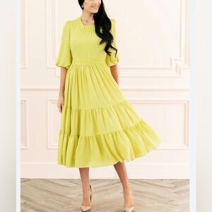 NWT Rachel Parcell Autumn Apple Tiered Lined Midi Dress XS
